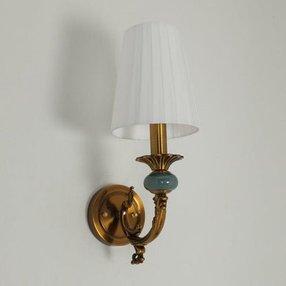 JS-GL-3863-1 - Antique Brass Metal & Fabric Shade Marble Wall Light