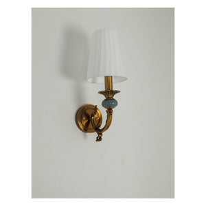 JS-GL-3863-1 - Antique Brass Metal & Fabric Shade Marble Wall Light