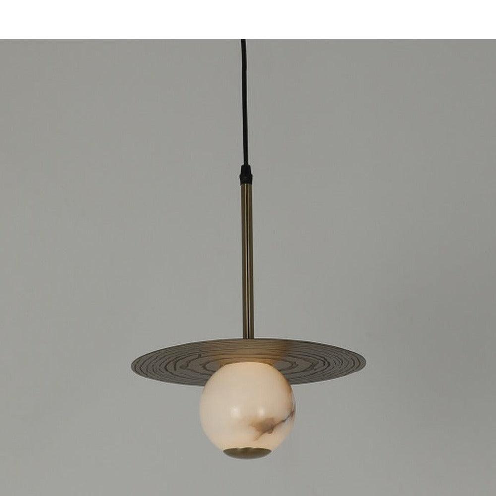 JS-GL-38736 - Antique Brass Metal & Onyx Marble Hanging Light