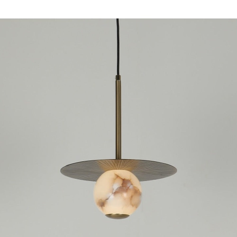 JS-GL-38737 - Antique Brass Metal & Onyx Marble Hanging Light
