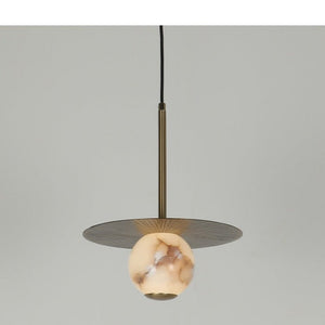 JS-GL-38737 - Antique Brass Metal & Onyx Marble Hanging Light