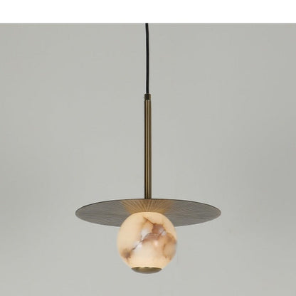 JS-GL-38737 - Antique Brass Metal & Onyx Marble Hanging Light