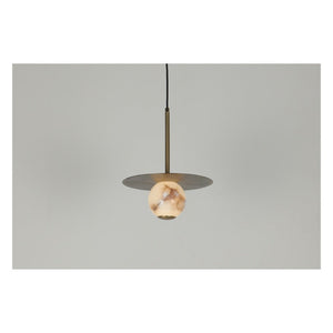 JS-GL-38737 - Antique Brass Metal & Onyx Marble Hanging Light