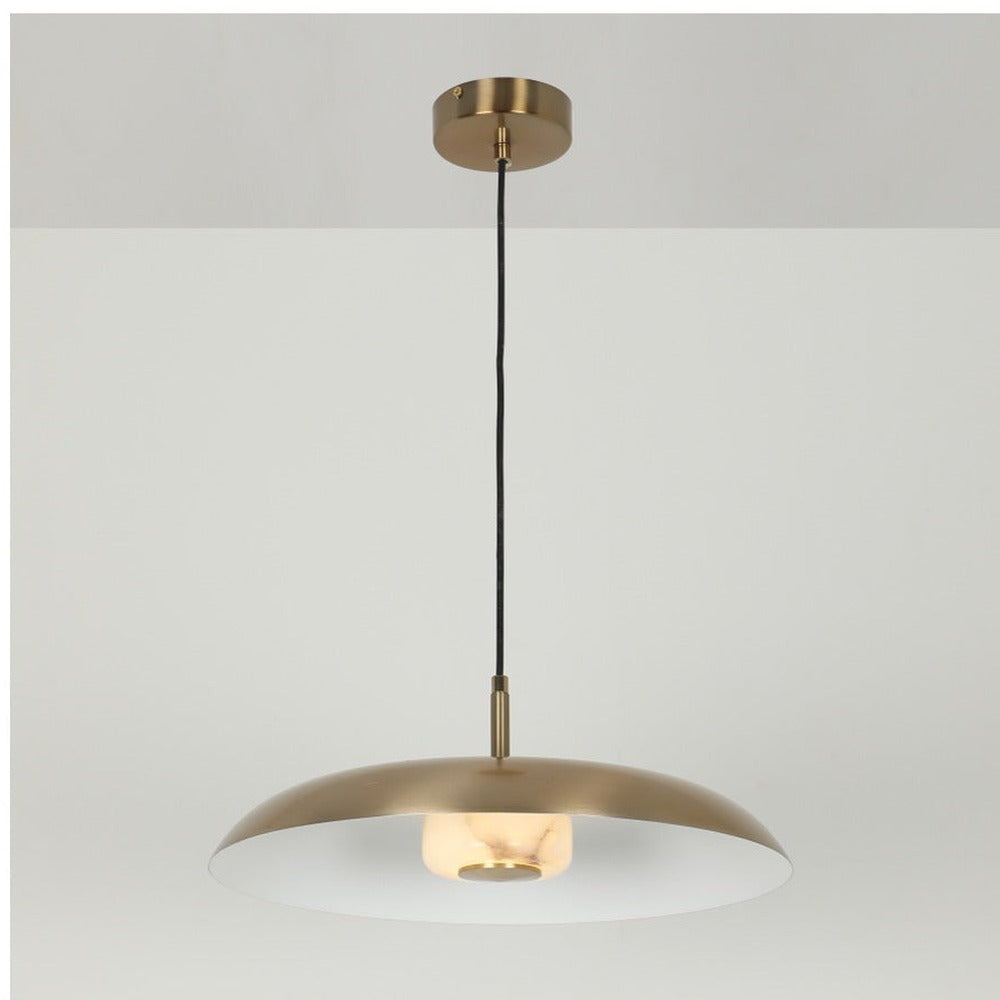 JS-GL-38741-H - Antique Brass & White Metal & Onyx Marble Hanging Light