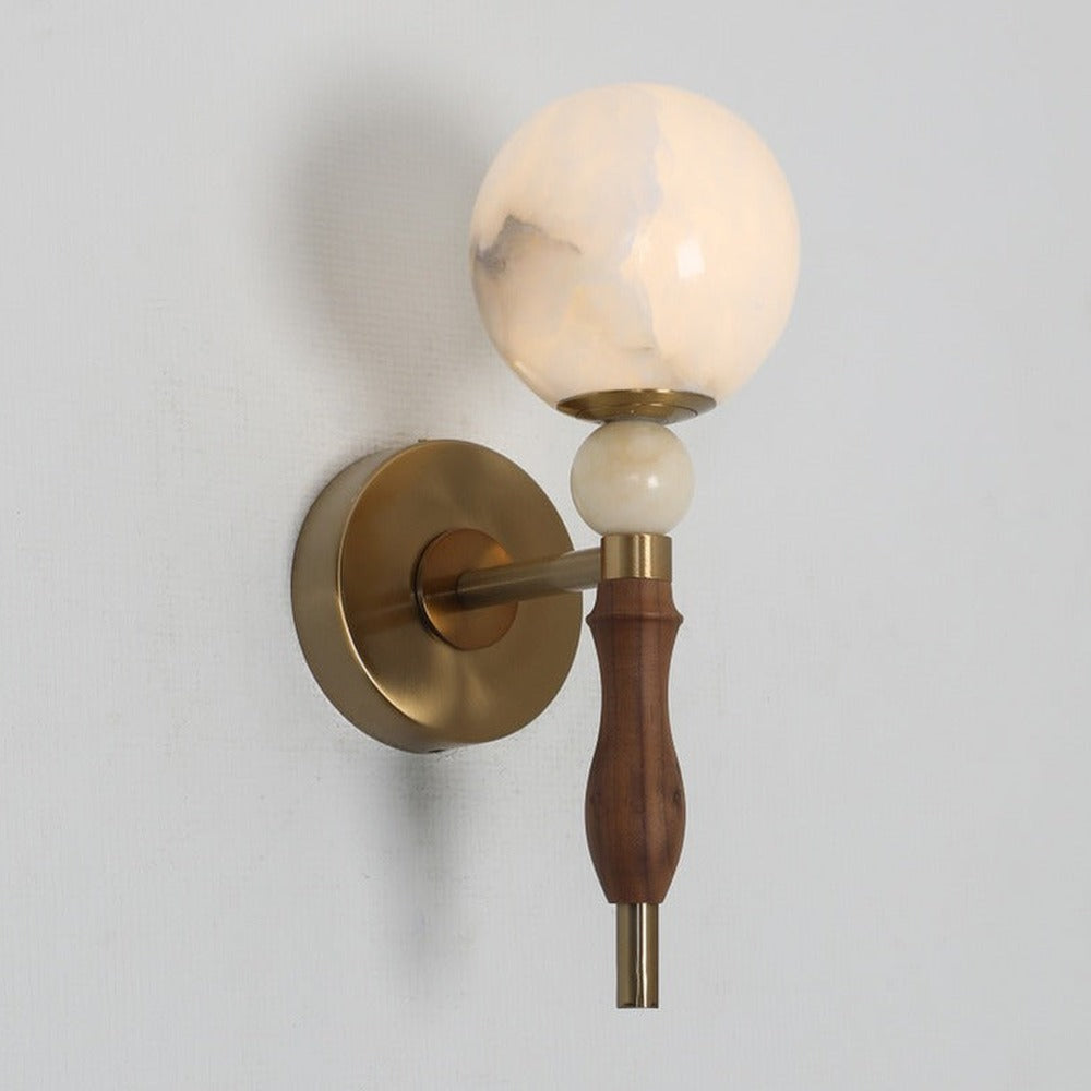 JS-GL-4056-W - Antique Brass Metal & Wood & Onyx Marble & Stone Marble Wall Light