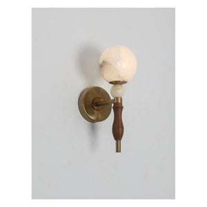 JS-GL-4056-W - Antique Brass Metal & Wood & Onyx Marble & Stone Marble Wall Light