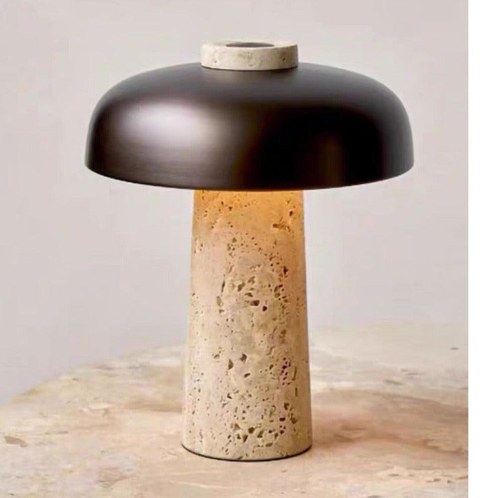JS-GL-4221 - Beige & Black Metal & Travertino Marble Floor Lamp