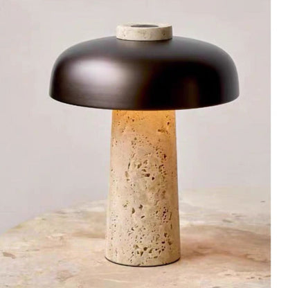 JS-GL-4221 - Beige & Black Metal & Travertino Marble Floor Lamp