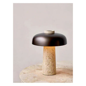 JS-GL-4221 - Beige & Black Metal & Travertino Marble Floor Lamp