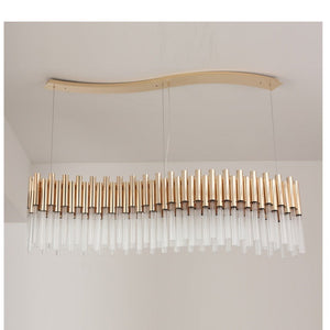 JS-GL-45121D - Champagne Gold Metal & Glass Rectangular Chandelier