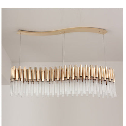 JS-GL-45121D - Champagne Gold Metal & Glass Rectangular Chandelier