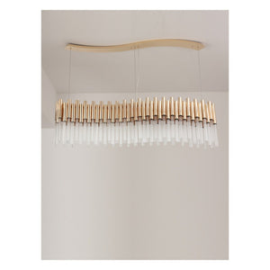 JS-GL-45121D - Champagne Gold Metal & Glass Rectangular Chandelier