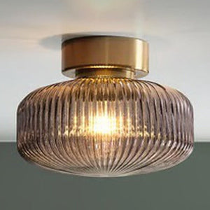 JS-GL-4697-S,M - Antique Brass Metal & Smoke Glass Modern Wall Light