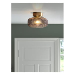 JS-GL-4697-S,M - Antique Brass Metal & Smoke Glass Modern Wall Light
