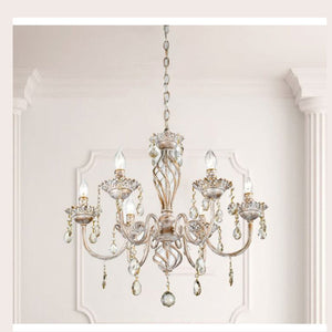 JS-GL-4795-6 - WHITE GOLD METAL & CRYSTALS Cluster Hanging Light