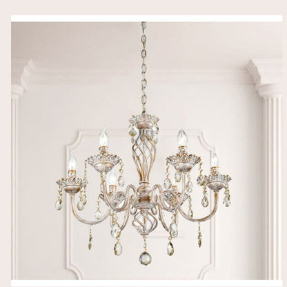 JS-GL-4795-6 - WHITE GOLD METAL & CRYSTALS Cluster Hanging Light