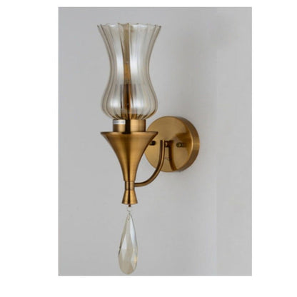 JS-GL-5050-C - ANTIQUE BRASS METAL & AMBER GLASS & CRYSTALS Modern Wall Light