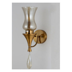 JS-GL-5050-C - ANTIQUE BRASS METAL & AMBER GLASS & CRYSTALS Modern Wall Light