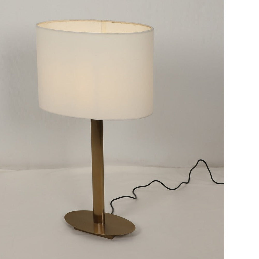 JS-GL-5111-TL AB - Antique Brass Metal & Fabric Shade Modern Table Lamp