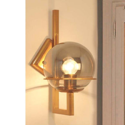 JS-GL-5198-1 - ANTIQUE BRASS METAL Glass Ball Wall Light