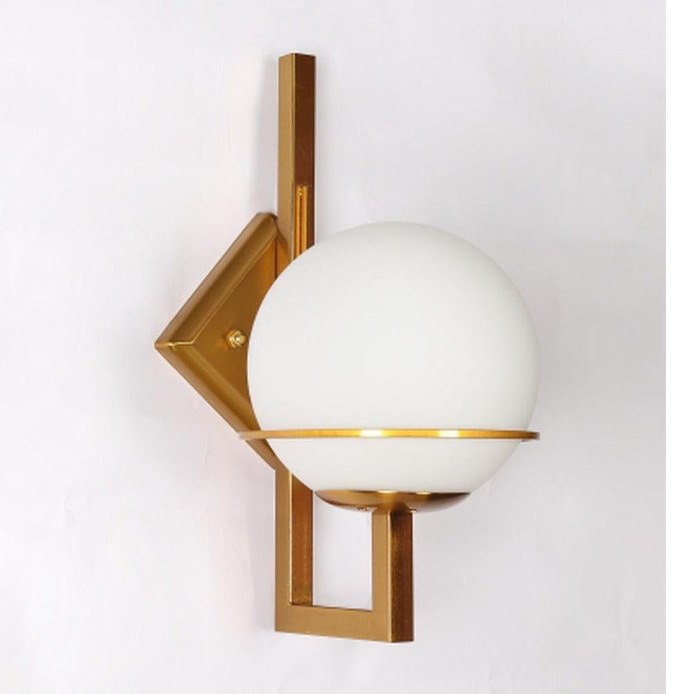 JS-GL-51988-WH - ANTIQUE BRASS METAL Glass Ball Wall Light
