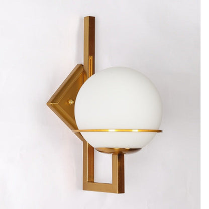 JS-GL-51988-WH - ANTIQUE BRASS METAL Glass Ball Wall Light