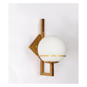 JS-GL-51988-WH - ANTIQUE BRASS METAL Glass Ball Wall Light