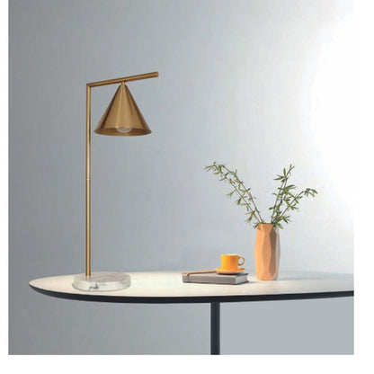 JS-GL-5203-T - ANTIQUE BRASS METAL & MARBLE Led Table Lamp