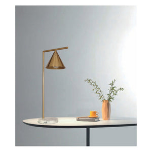 JS-GL-5203-T - ANTIQUE BRASS METAL & MARBLE Led Table Lamp