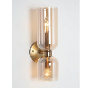 JS-GL-5204-2W AM - ANTIQUE BRASS METAL & AMBER GLASS Modern Wall Light