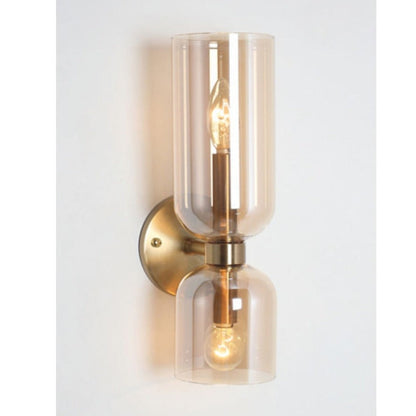 JS-GL-5204-2W AM - ANTIQUE BRASS METAL & AMBER GLASS Modern Wall Light