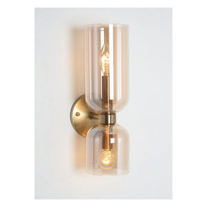 JS-GL-5204-2W AM - ANTIQUE BRASS METAL & AMBER GLASS Modern Wall Light