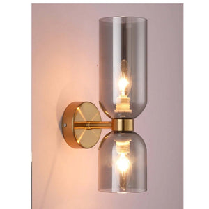 JS-GL-5204-2W SM - ANTIQUE BRASS METAL & SMOKE GLASS Modern Wall Light