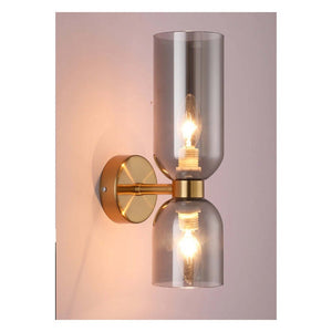 JS-GL-5204-2W SM - ANTIQUE BRASS METAL & SMOKE GLASS Modern Wall Light