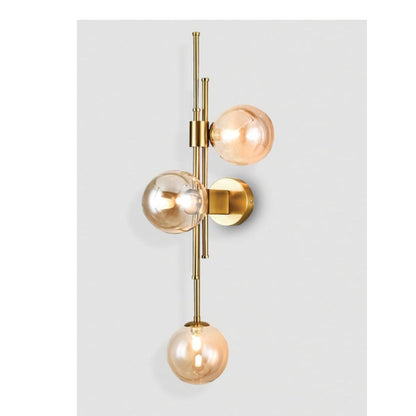 JS-GL-5213-3 - ANTIQUE BRASS METAL & AMBER GLASS Ball Wall Light