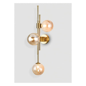 JS-GL-5213-3 - ANTIQUE BRASS METAL & AMBER GLASS Ball Wall Light
