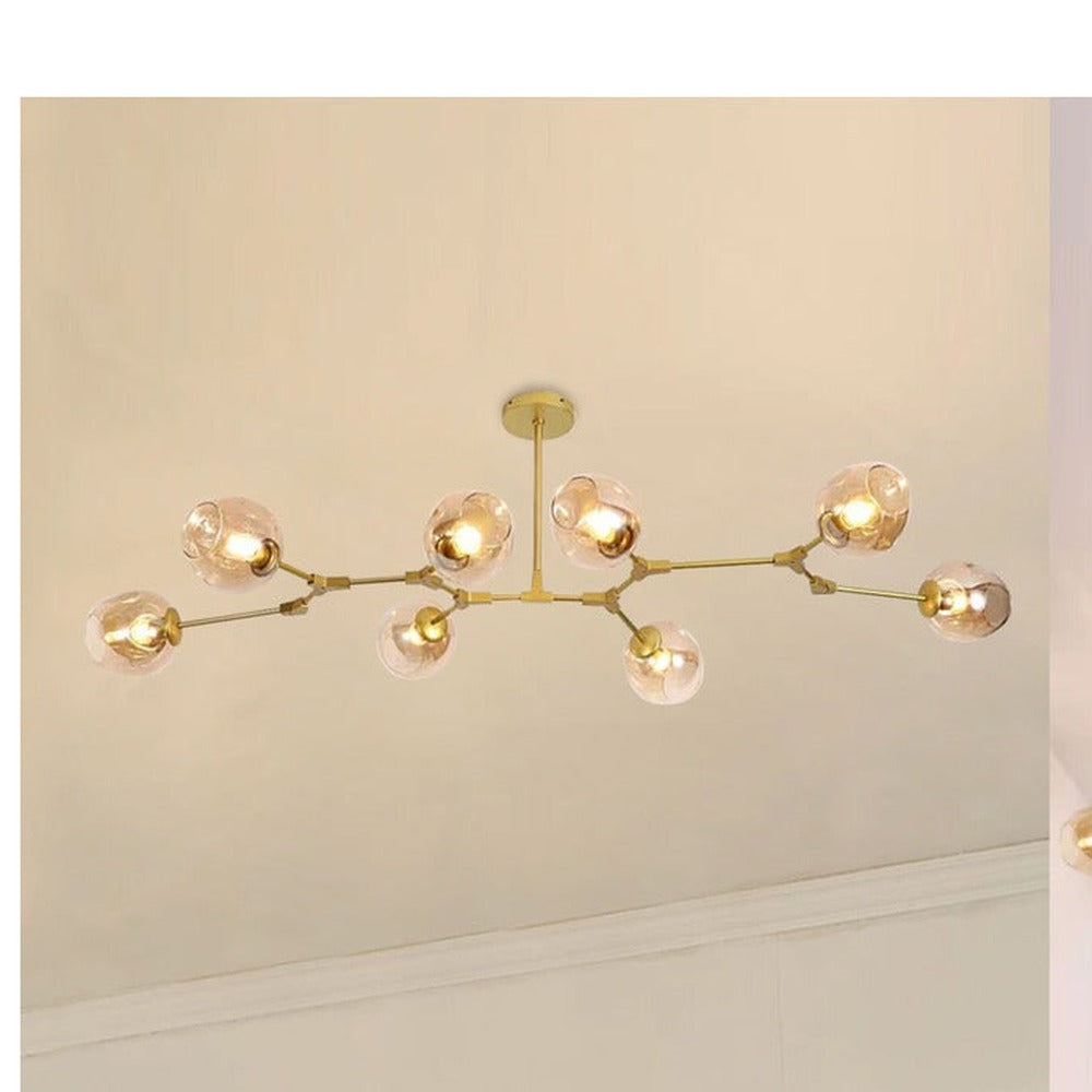 JS-GL-5218-8 - Antique Brass Metal & Glass Modern Chandelier