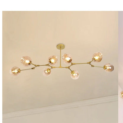 JS-GL-5218-8 - Antique Brass Metal & Glass Modern Chandelier