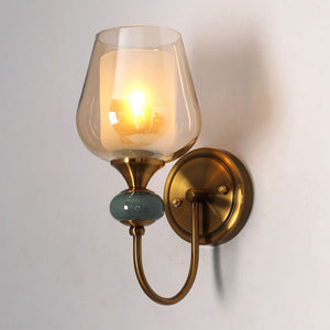 JS-GL-5225-1 - Antique Brass Metal & Marble Stone & Glass Modern Wall Light