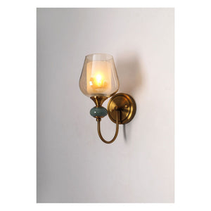 JS-GL-5225-1 - Antique Brass Metal & Marble Stone & Glass Modern Wall Light