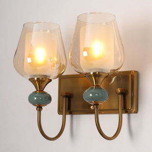 JS-GL-5225-2 - Antique Brass Metal & Marble Stone & Glass Modern Wall Light