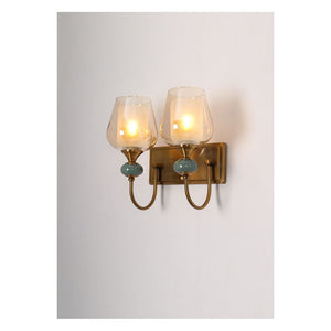 JS-GL-5225-2 - Antique Brass Metal & Marble Stone & Glass Modern Wall Light