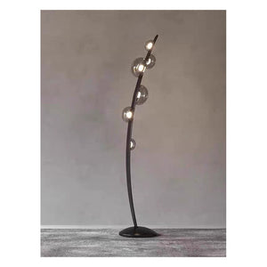 JS-GL-5226 - Black Metal & Glass & Leather Modern Floor Lamp