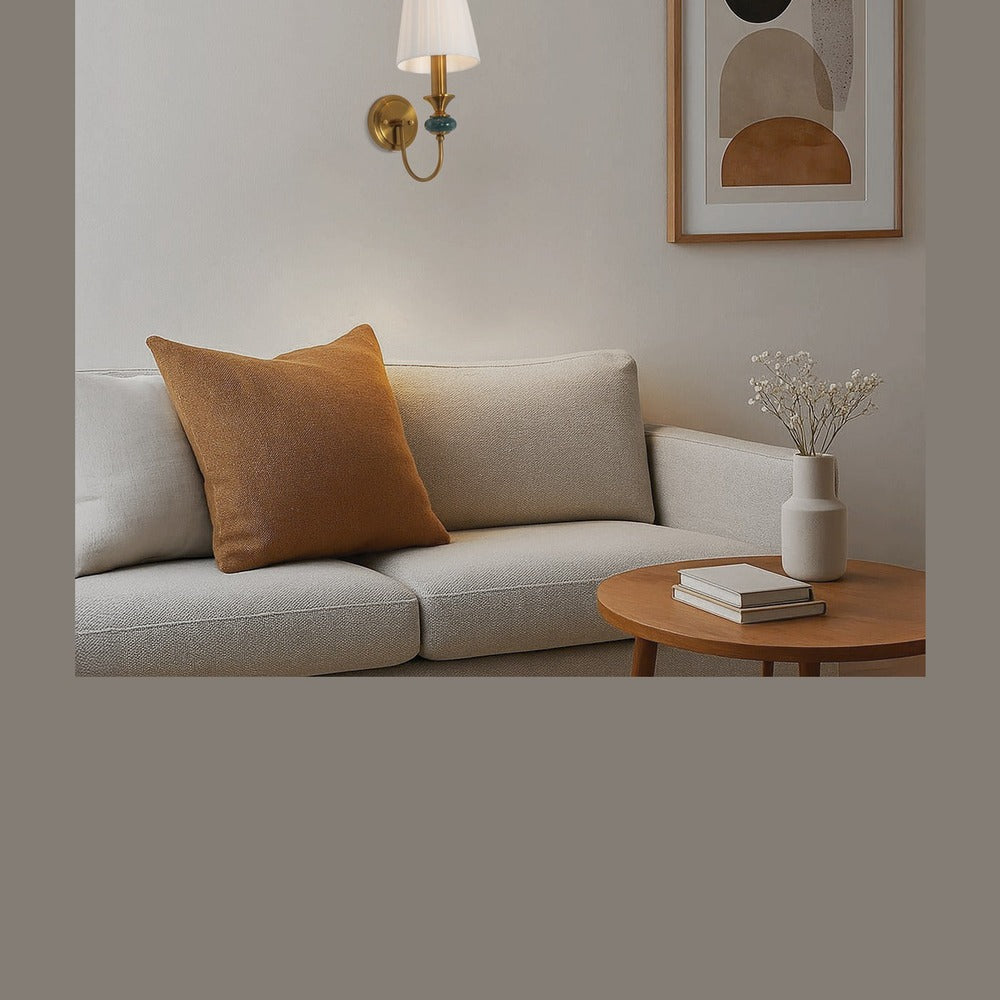 JS-GL-5228-1 - Antique Brass Metal & Fabric Shade Marble Wall Light