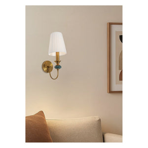 JS-GL-5228-1 - Antique Brass Metal & Fabric Shade Marble Wall Light