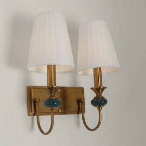 JS-GL-5228-2 - Antique Brass Metal & Fabric Shade Marble Wall Light