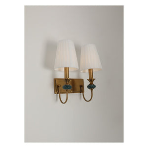 JS-GL-5228-2 - Antique Brass Metal & Fabric Shade Marble Wall Light