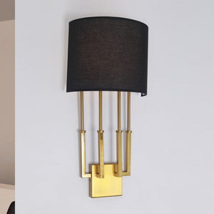 JS-GL-533-W - Antique Brass Metal & Fabric Shade Modern Wall Light
