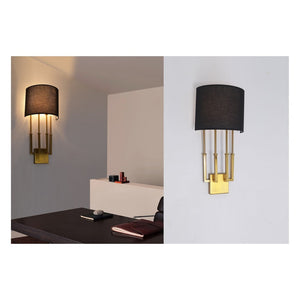 JS-GL-533-W - Antique Brass Metal & Fabric Shade Modern Wall Light