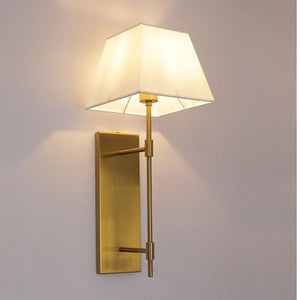 JS-GL-546-W - Antique Brass Metal & Fabric Shade Modern Wall Light
